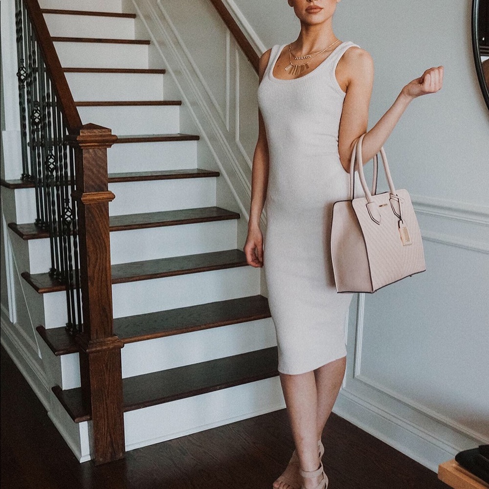 Knit body-con tan midi dress